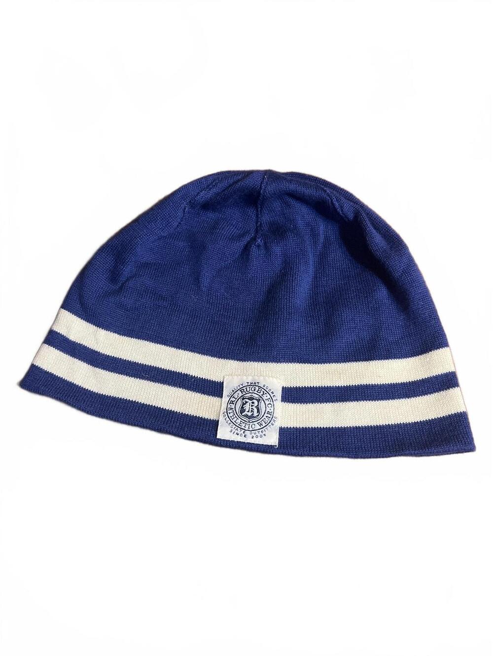 Ralph Lauren Rugby Blue & White Striped Beanie Hat Y2K